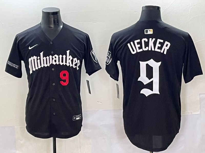 Men 2025 Milwaukee Brewers #9 Uecker Black Five generations Joint Name Nike MLB Jersey style 10->milwaukee brewers->MLB Jersey